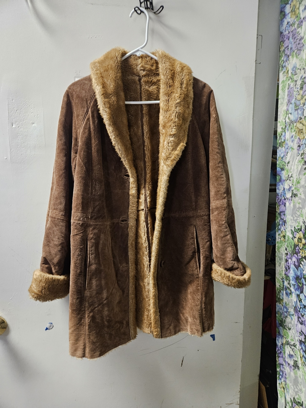 LNR Women's Chestnut Brown Faux Suede Shearling-Trim Coat
